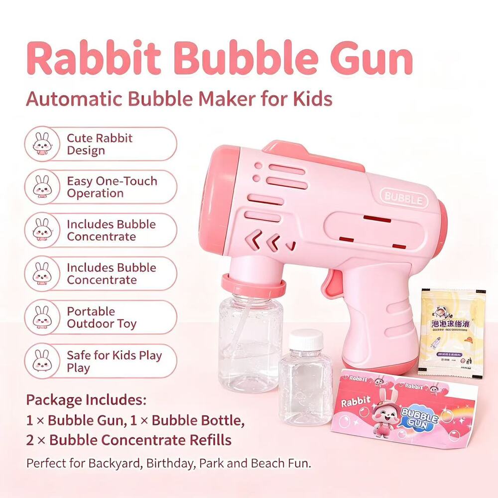 Kids Electric Bubble Gun with Bubble Solution & Stickers